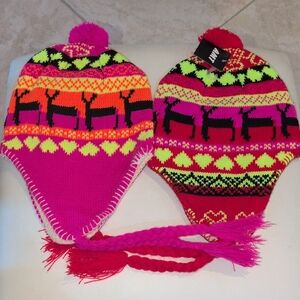 Colorful Knit Hats / Beanies with Reindeer by MW NWT